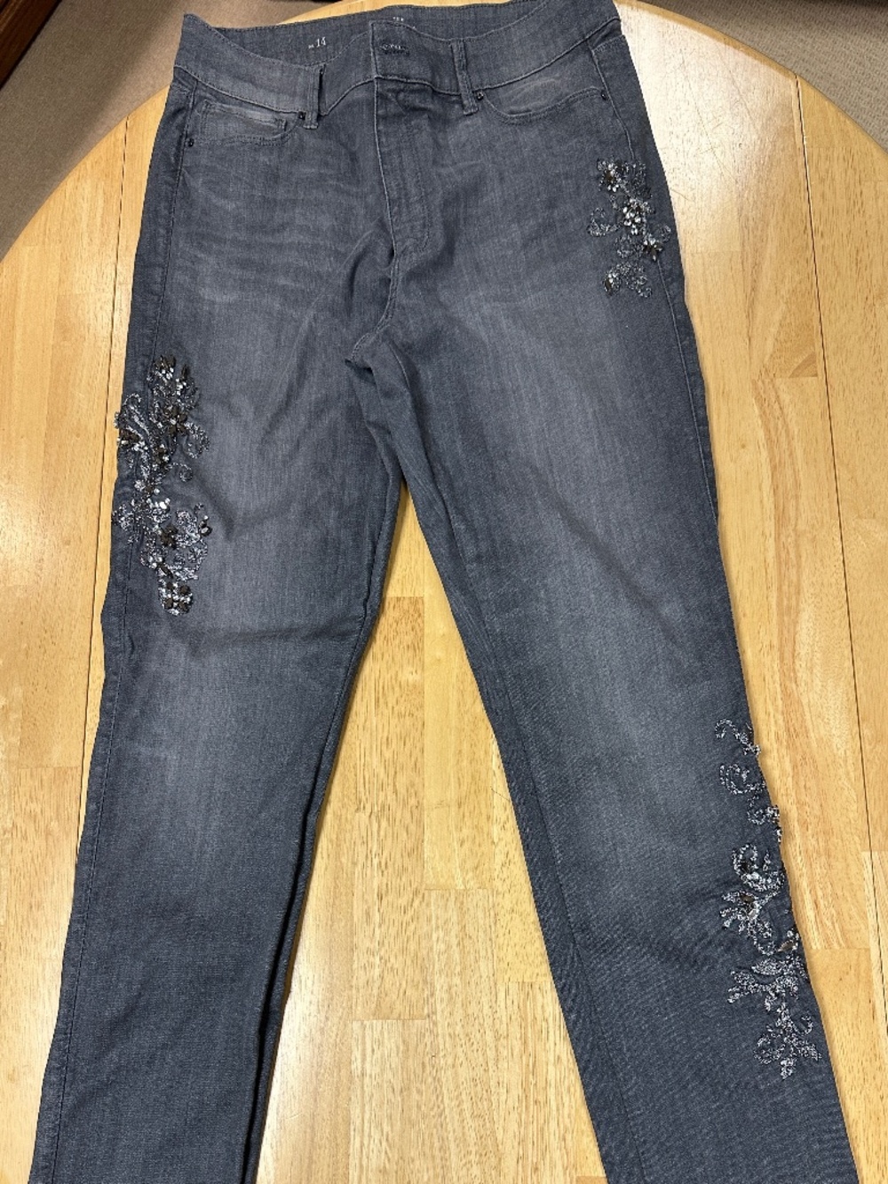 White House Black Market  Scroll-Embellished Slim Gray Jeans